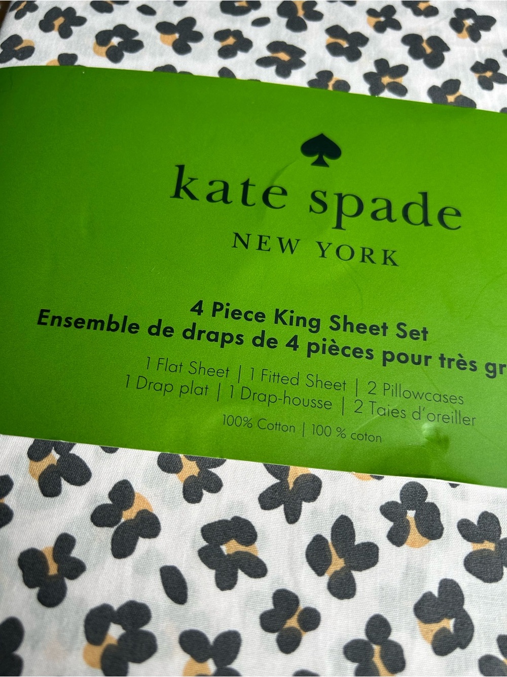 Kate Spade New York 100% Cotton Floral Leopard Print King Sheet Set NEW - Picture 2 of 6